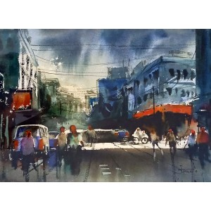 Farrukh Naseem, 15 x 21 Inch, Acrylic on Canvas, Cityscape Painting,AC-FN-120